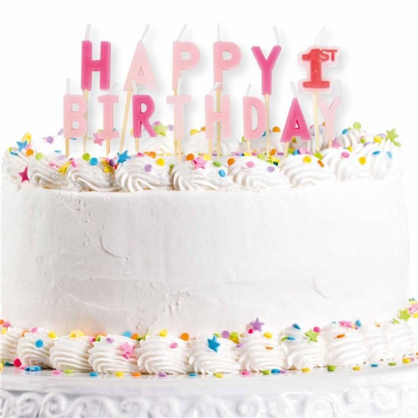 Happy 1st Birthday cake velas rosa-rosa