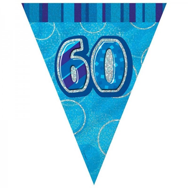 60. Geburtstag Glitzernde Wimpelkette Blau 2