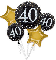 Gylden 40-års fødselsdag ballonbuket