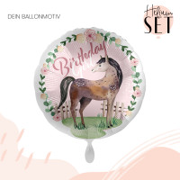 Vorschau: Charming Horse Birthday Ballonbouquet-Set mit Heliumbehälter