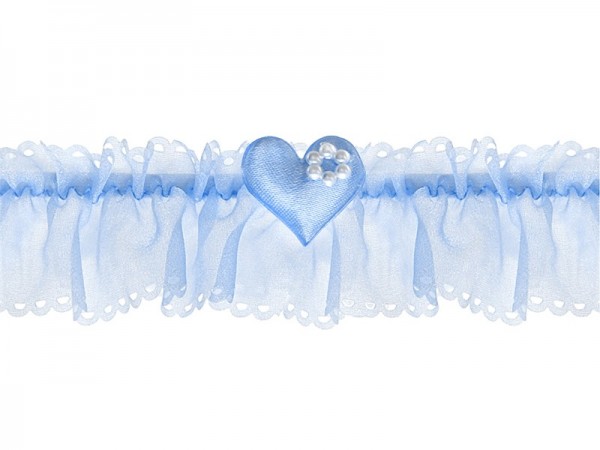 Blaues Strumpfband Chiffon mit Herz und Perlen
