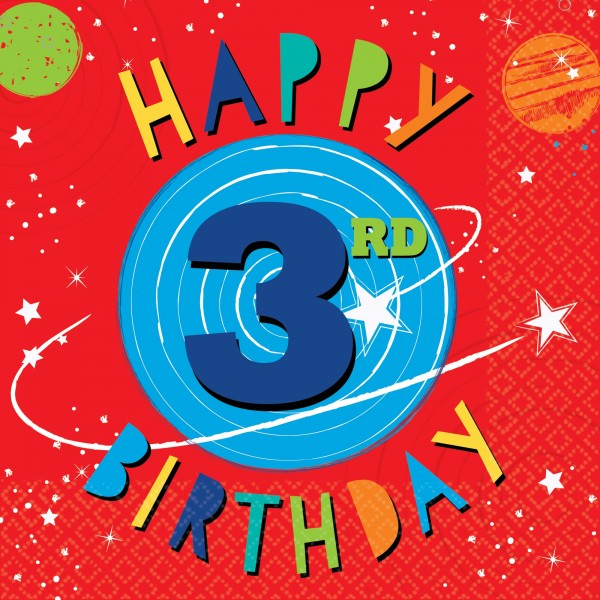 16 Space Party 3rd Birthday napkins 33cm