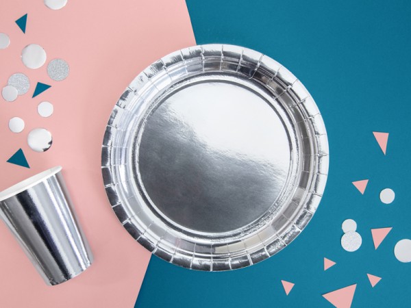 6 Silber metallic Pappteller 23cm