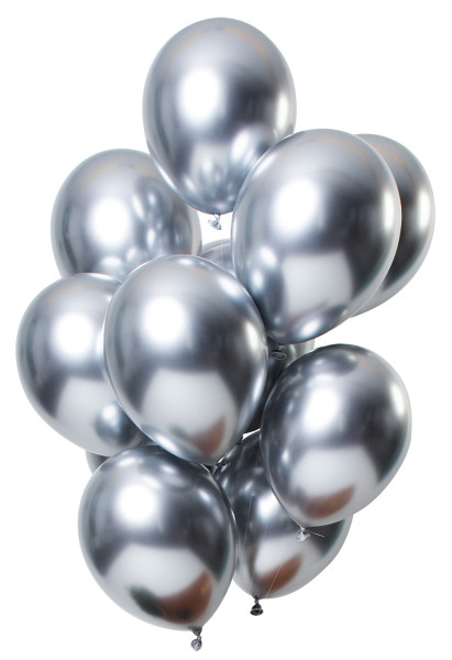 12 Latex Balloons Mirror Effect Silver 33cm
