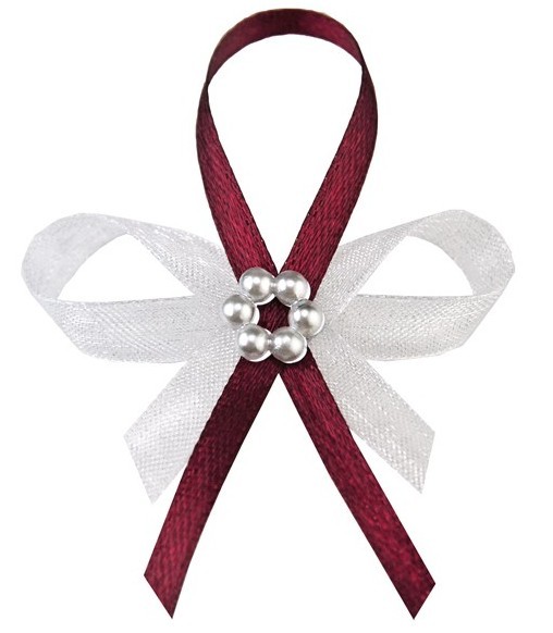 25 rote Reversbänder mit Perlenblumen 6cm