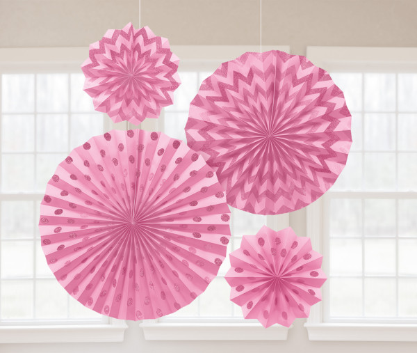 Set de 4 rosetas de papel glitter rosa
