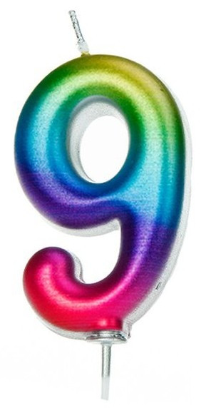 Rainbow number 9 cake candle 7cm