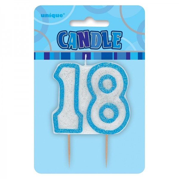 Happy Blue Sparkling 18th Birthday Cake Candle 2