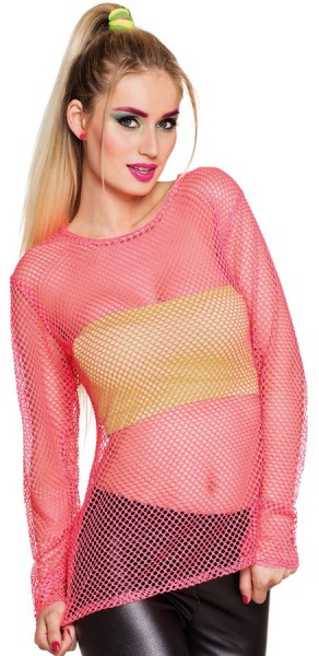 Chemise à manches longues en résille fluo rose pour femme