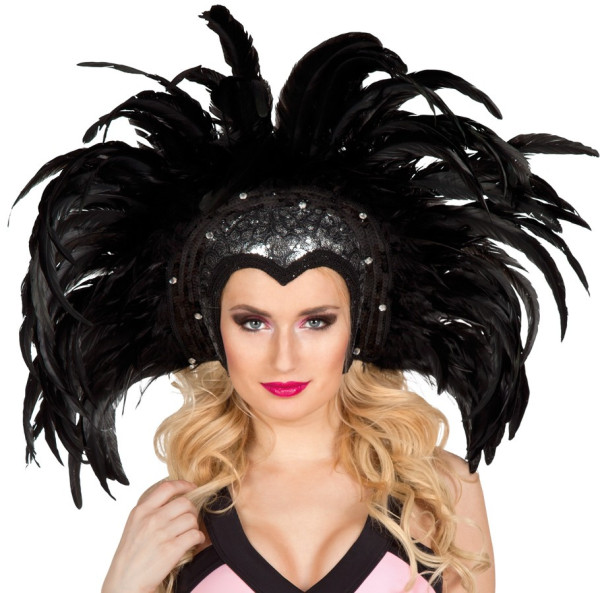 Showgirl Camilla hoofdtooi met veren zwart en zilver