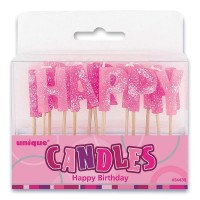 Vista previa: Vela de pastel de feliz cumpleaños brillante rosa