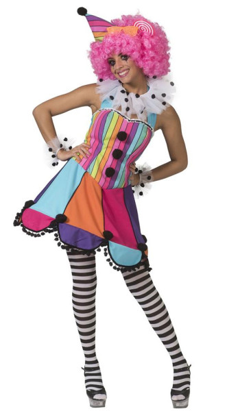 Rainbow bobble clown costume for women