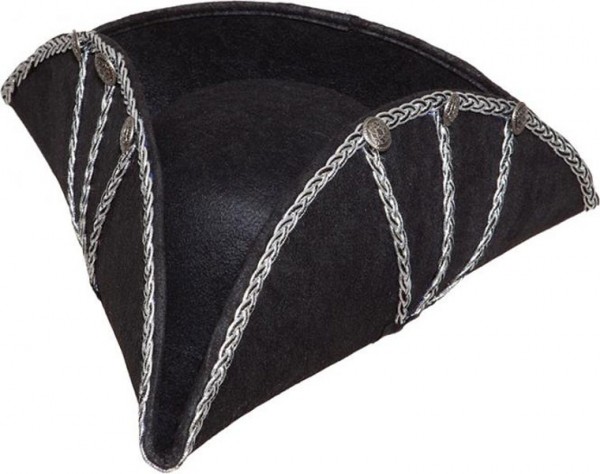 Black and silver buccaneer tricorn hat