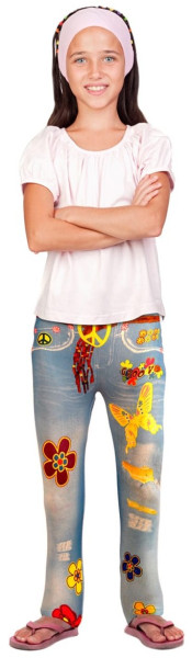 Kinder Leggings Flower-Power Jeans-Optik