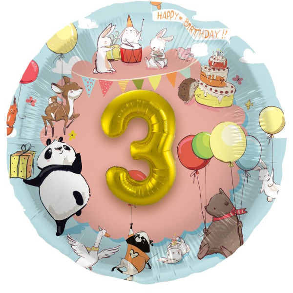 Balon foliowy 3D Animal Birthday 56 cm