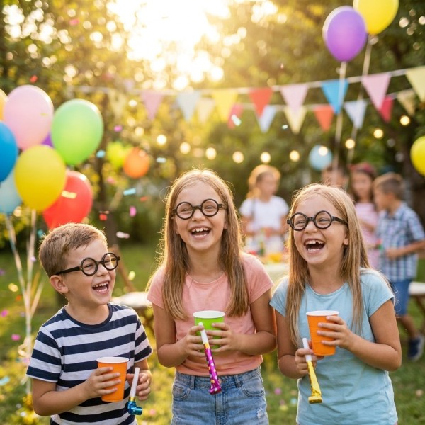 Nerdbrille rund schwarz für Kinder – Streber & Zauberer Kostüm