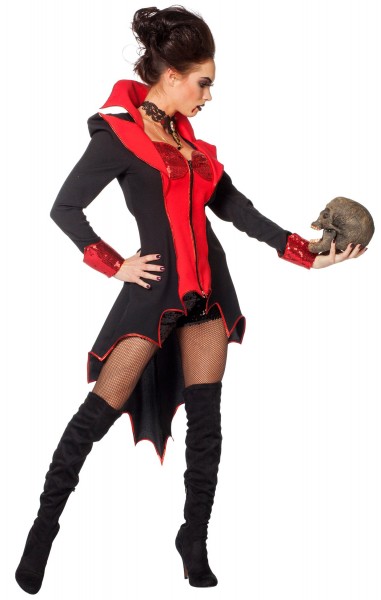 Seksowny błyszczący kostium wampira Antonella dla kobiet czerwony 2