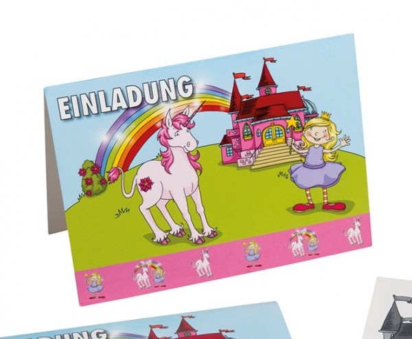 8 tarjetas de invitación princesa de ensueño de cuento de hadas con sobres