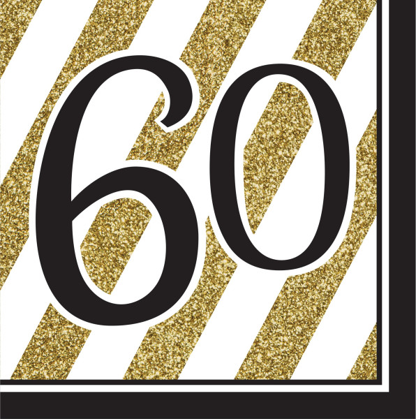 16 serviettes magiques 60ème anniversaire 33cm