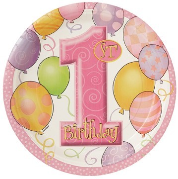 8 Pink Balloon Birthday Party paper plates 23cm