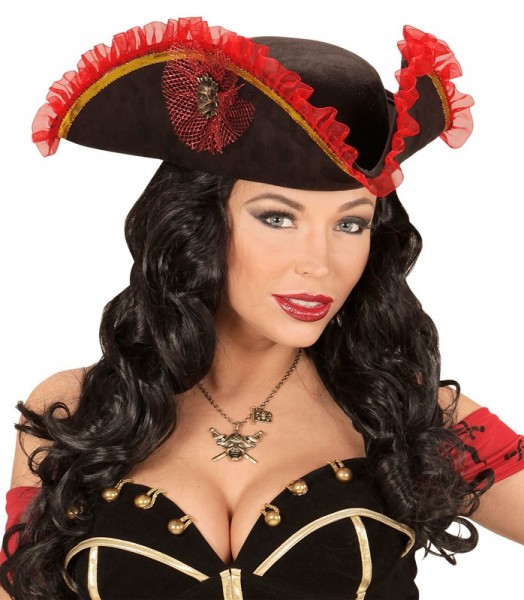 Meralina pirate tricorn hat with red frills 2