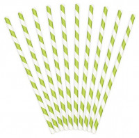 Aperçu: 10 pailles en papier rayé vert 19,5 cm