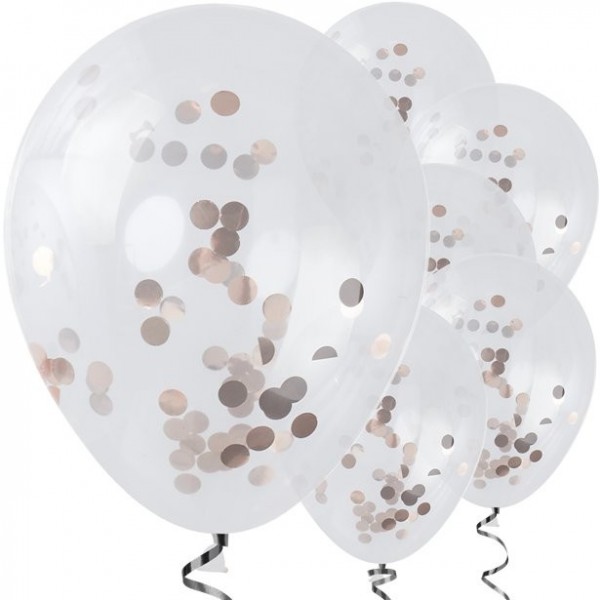 5 ballons confettis or rose 30cm