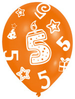 6 kolorowych balonów 5. urodziny 27,5 cm