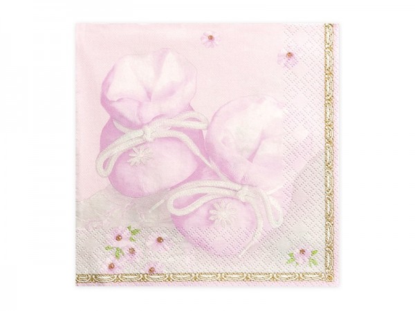 20 pink napkins with baby shoes