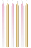 6 Royal First Birthday cake candles pink 12cm