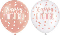 Anteprima: 6 palloncini compleanno all over in oro rosa 30 cm