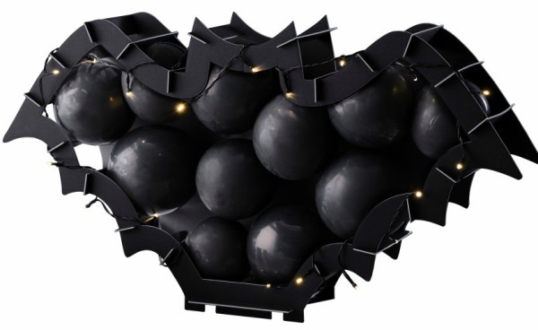 Chauve-souris en mosaïque avec ballons noirs et lumières