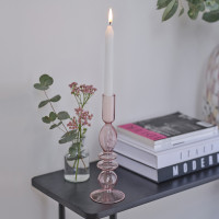 Widok: 1 szklany świecznik delikatny róż 22,5 cm
