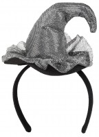 Vista previa: Mini sombrero de bruja curvo plateado