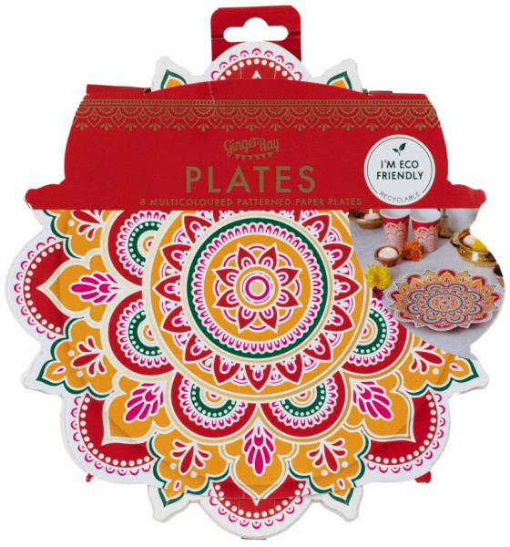 8 assiettes en carton Diwali éco colorées 27cm