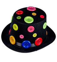 Vista previa: Sombrero de copa con botones de colores para adulto.