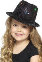 Sombrero de lentejuelas negro con luces LED