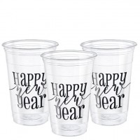 8 Happy New Year Plastic Cups Transparent