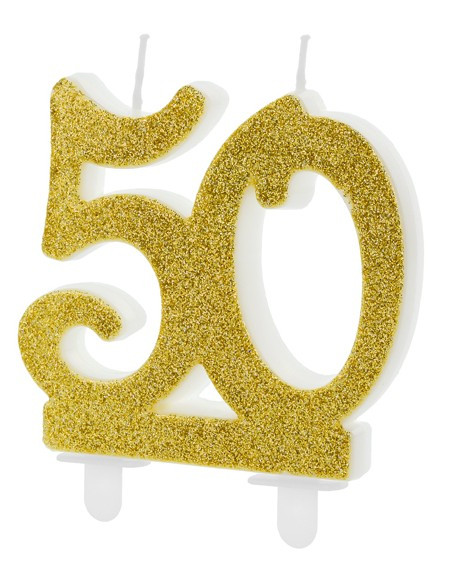 Candelina 50° compleanno oro glitterato 7,5 cm