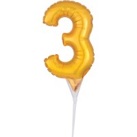 Gouden nummer 3 taartdecoratie ballon 15cm