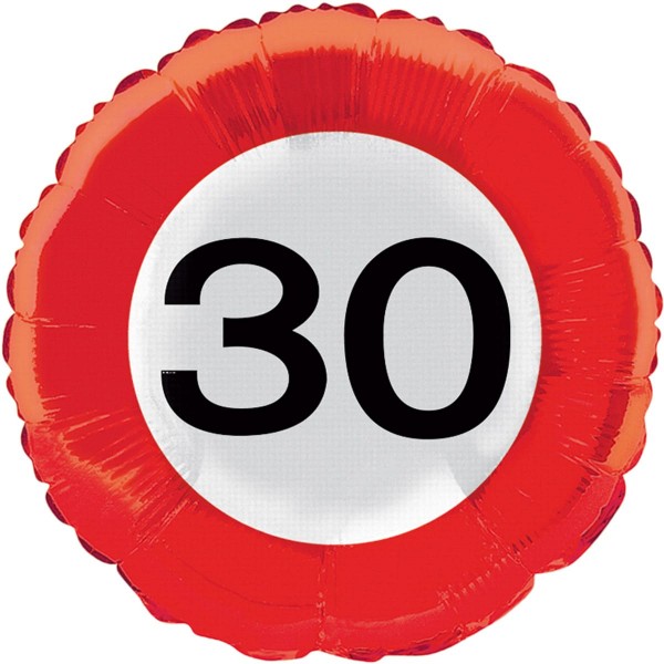 Balon foliowy 30. urodziny jako znak drogowy