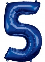 Blå nummer 5 folieballong 86cm