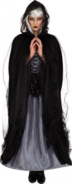 Noble hooded tulle cape in black