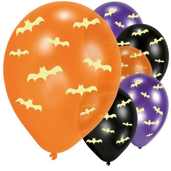 6 noctilucent bat latex balloons 27cm