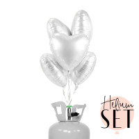 Vorschau: Simply White mattes Herz Ballonbouquet-Set mit Heliumbehälter