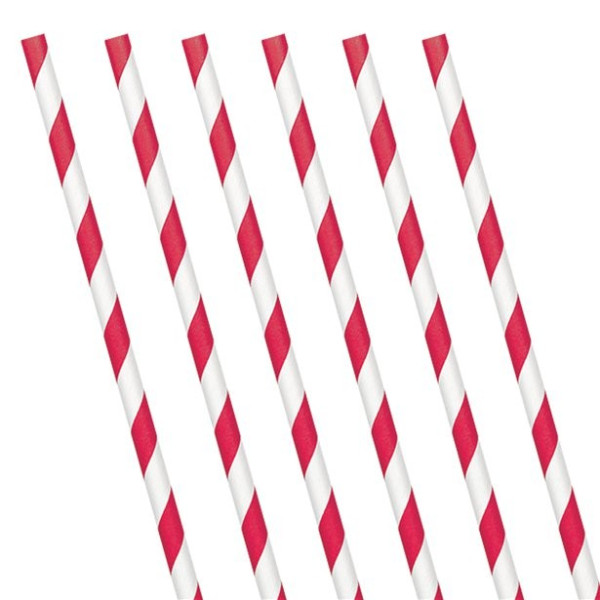 24 papierowe słomki w czerwono-białe paski