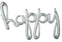 Scritta Happy in argento 99 x 68 cm