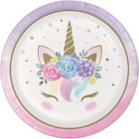 8 Princess Unicorn paper plates 23cm