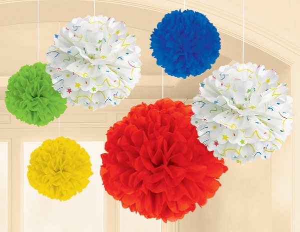 6 färgglada fluffiga pompoms