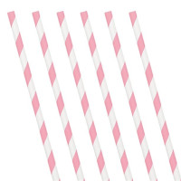 24 striped paper straws light pink 19cm